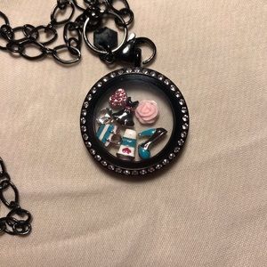 Origami Owl Large Black Hinged Living Locket with Charms